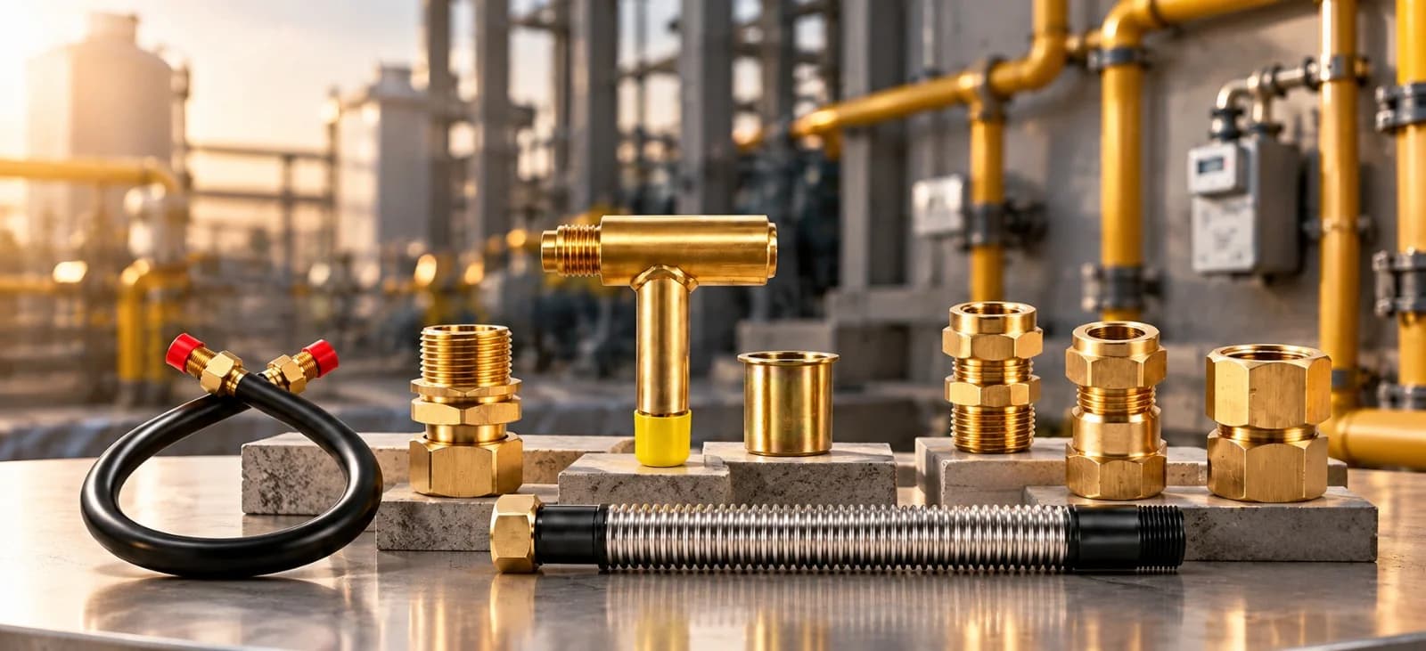 EGF brass gas fittings, meter connectors and flexible hoses